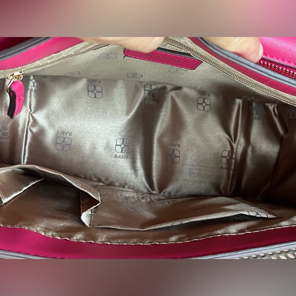 HP x 2 IMAN Pink Satchel Bag with Floral Elegance and Side Hardware Crossbody - Picture 6 of 13